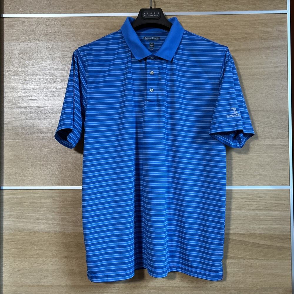 Pebble Beach Performance Men's Sz XXL Short Sleeve Striped Blue Golf Polo Shirt